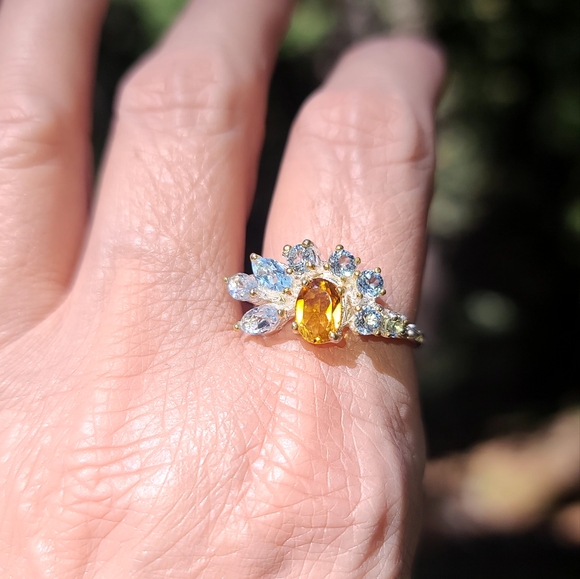 Gorgeous 3.5k Citrine Aquamarine & Topaz Sterling Engagement ring sz8.5 - Picture 5 of 11